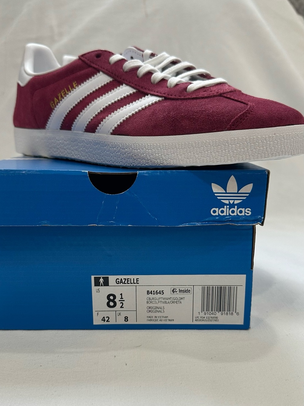 adidas Gazelle Men’s Burgundy and White Suede Sneakers